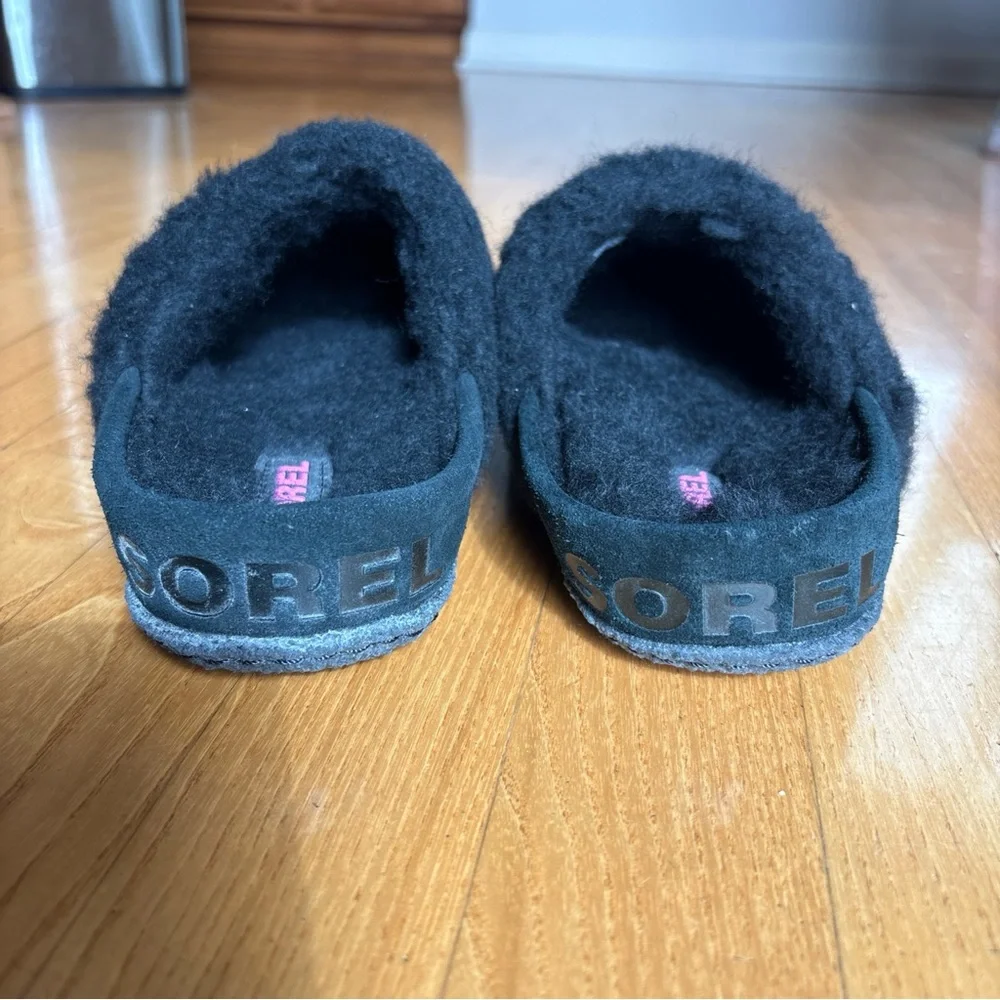 Sorel Nakiska II Slippers Slides Black Iridescent Faux Fur Youth Girls Size 5